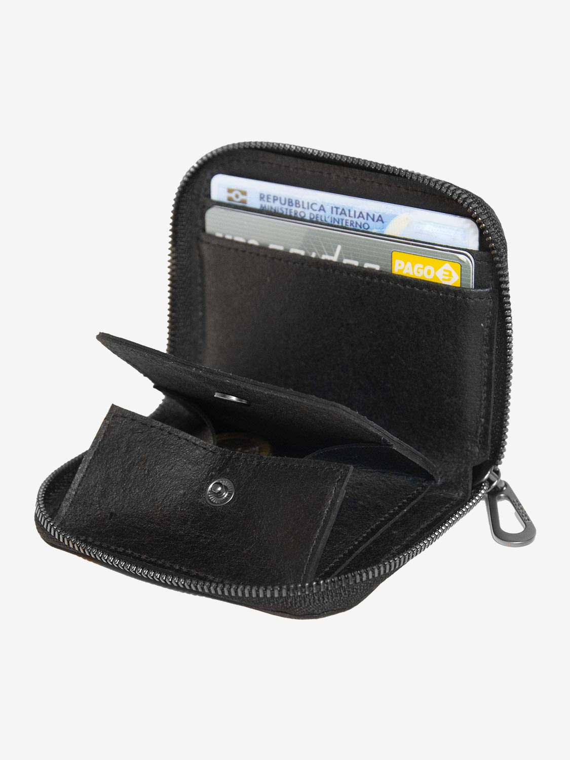 Zippered Wallet M Recycled Leather Black